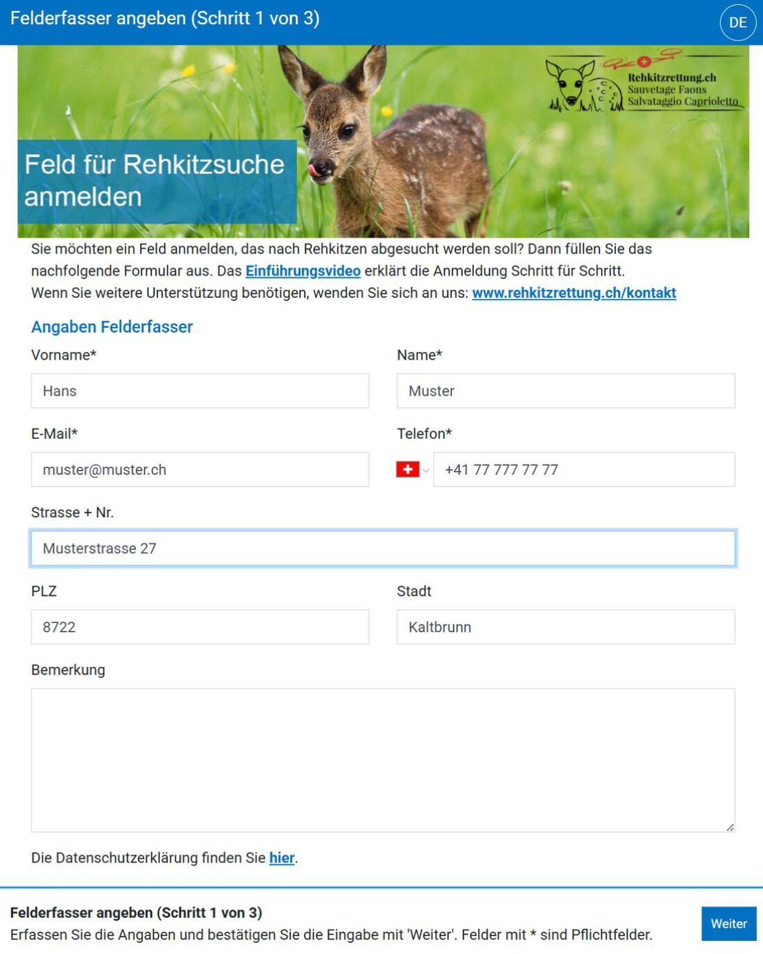Screenshot Feldanmeldung 1